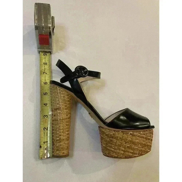 Prada Platform Sandals Wicker Black Patent Leather High Heels Pumps EU 40 US 10 - Picture 12 of 16